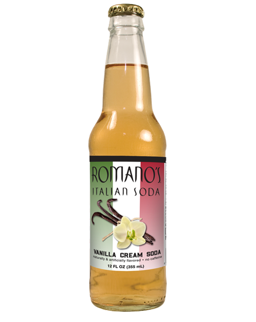 Romano’s Vanilla Cream Italian Soda in 12 oz glass bottles from SummitCitySoda.com  