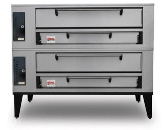 Marsal SD-1048 Stacked Two 10”H x 36" x 48" Baking Chambers Stainless Steel Commercial Gas Double Deck Pizza Bake Ovens | 2-Stacked Ovens with Eight 18” Pie Capacity, 10 inch High Door per section and (2) 36” x 48” Cooking Surfaces (2) 95000 BTU