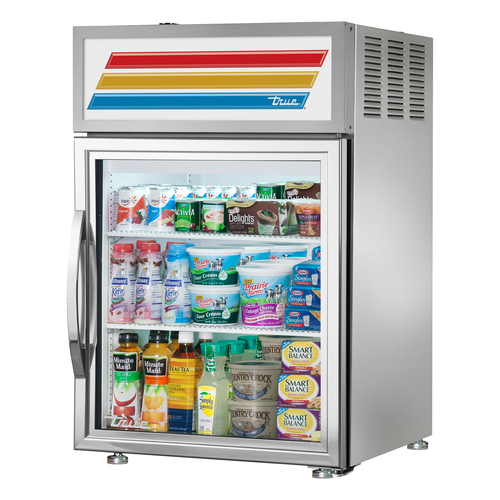 True GDM-05-S-HC~TSL01 24" Stainless Steel Refrigerated Glass Door Countertop Merchandiser with LED Lighting, Refrigerant R290, 5.2 Cu. Ft