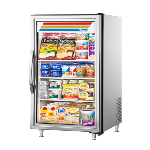 True GDM-05-S-HC~TSL01 24" Stainless Steel Refrigerated Glass Door Countertop Merchandiser with LED Lighting, Full Length Door, Refrigerant R290, 5.2 Cu. Ft.