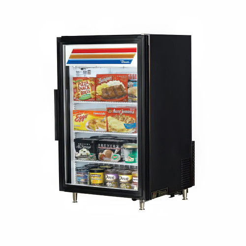 True GDM-07F-HC~TSL01 24 1/8" Black Glass Door Countertop Merchandiser Freezer w LED Lighting, Refrigerant R290, 6.52 Cu. Ft.