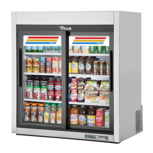 True GDM-09-SQ-S-HC-LD 36" Stainless Steel Refrigerated Sliding Glass Door Countertop Merchandiser w LED Lighting, Refrigerant R290, 8.27 Cu. Ft.