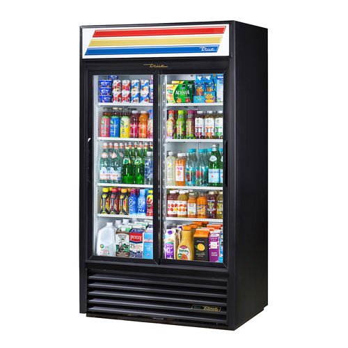 True GDM-37-HC-LD 43 1/2" Black Refrigerated Sliding Glass Door Merchandiser with LED Lighting, Refrigerant R290, 34.9 Cu. Ft.