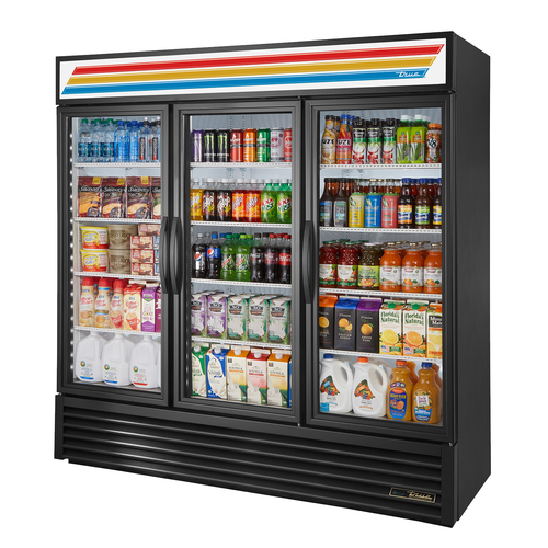 True GDM-72-HC~TSL01 78 1/8" Black Refrigerated Glass Door Merchandiser with LED Lighting, Refrigerant R290, 65.8 Cu. Ft.