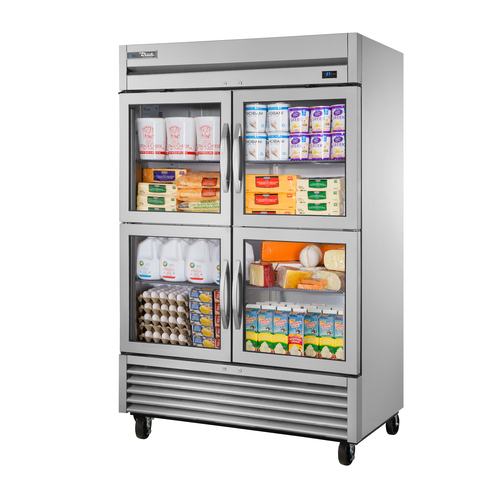 True T-49G-HC~FGD01 54 1/4" 2 Section Glass Door Reach-In Refrigerator with LED Lighting,Silver, Refrigerant R290, 44.60 Cu. Ft.