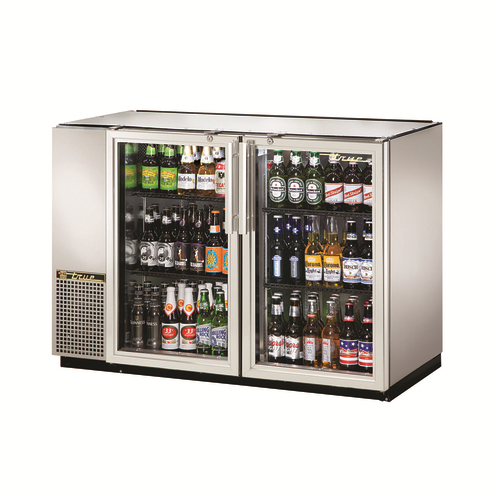 True TBB-24GAL-48G-S-HC-LD 47 7/8" Stainless Steel Glass Door Narrow Back Bar Refrigerator with LED Lighting, Silver, Refrigerant R290, 48 Six-Packs Can Capacity