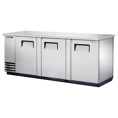 True TBB-4PT-S 90 3/8" Solid Door Stainless Steel Pass-Through Back Bar Refrigerator, Refrigerant R290, 152 Six-Packs Can Capacity