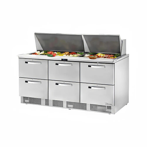 True TFP-72-30M-D-6~SPEC3 72" Sandwich/Salad Prep Table w/ Refrigerated Base, Refrigerant R513A, 30 Pans (Top)