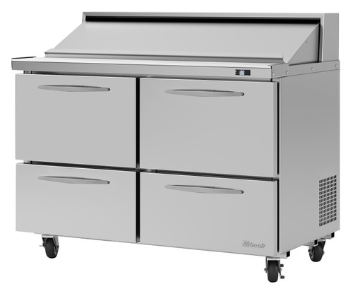 Turbo Air PST-48-D4-N 48.25'' 4 Drawer Counter Height Refrigerated Sandwich / Salad Prep Table with Standard Top  Refrigerant R290,  12  Cu. Ft.
