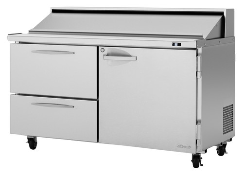 Turbo Air PST-60-D2R(L)-N 60.25'' 1 Door 2 Drawer Refrigerated Sandwich / Salad Prep Table Refrigerant R290,  16  Cu. Ft.