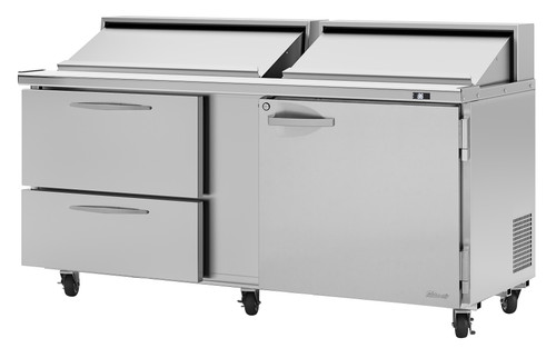 Turbo Air PST-72-D2R(L)-N 72.63'' 1 Door 2 Drawer Refrigerated Sandwich / Salad Prep Table Refrigerant R290,  19  Cu. Ft.