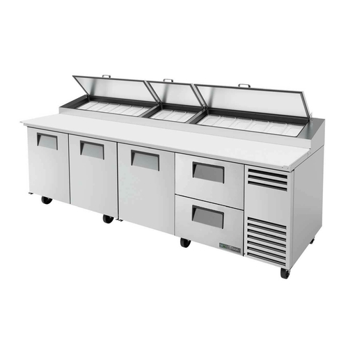 True TPP-AT-119D-2-HC 119 1/4" Refrigerated Pizza Prep Table with Two Drawers and Three Doors, 15 Pans (Top), Refrigerant R290