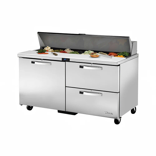 True TSSU-60-16D-2-HC~SPEC3 60" 1 Door 2 Drawer Refrigerated Sandwich / Salad Prep Table, 16 Pans Top, Refrigerant R290