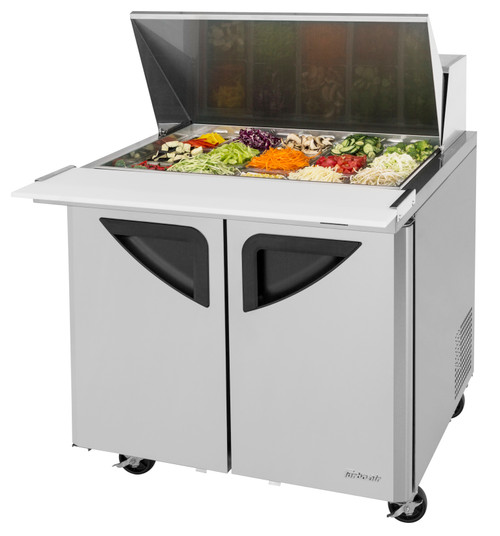 Turbo Air TST-36SD-15-N6 36.38'' 2 Door Counter Height Mega Top Refrigerated Sandwich / Salad Prep Table Refrigerant R290, 11 Cu. Ft.