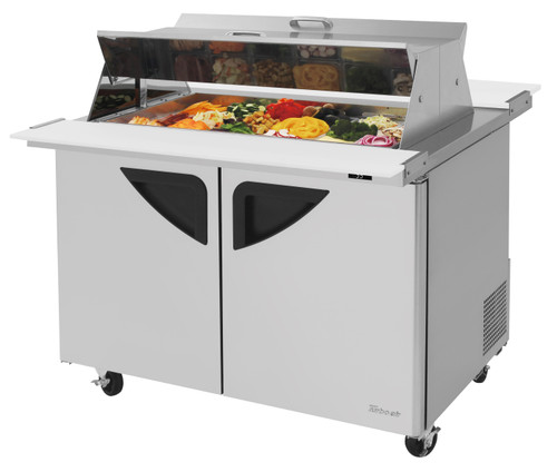 Turbo Air TST-48SD-18-N-DS 48.25'' 2 Door Counter Height Mega Top Refrigerated Sandwich / Salad Prep Table Refrigerant R290, 15 Cu. Ft.