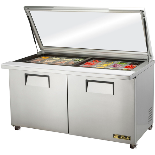 True TSSU-60-24M-B-ST-FGLID-HC 60" Two Section Mega Top Sandwich Prep Table, 24 Pans Top, Refrigerant R290