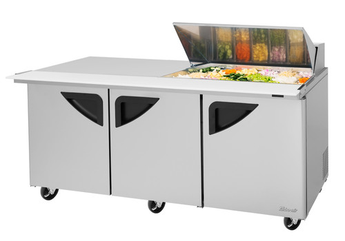 Turbo Air TST-72SD-18M-N(-LW) 72.38'' 3 Door Mega Top Refrigerated Sandwich / Salad Prep Table  Refrigerant R290,  23 Cu. Ft.