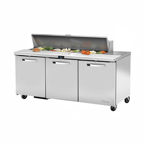 True TSSU-72-16-HC~SPEC3 72" 3 Door Refrigerated Sandwich / Salad Prep Table, 16 Pans, Refrigerant R290