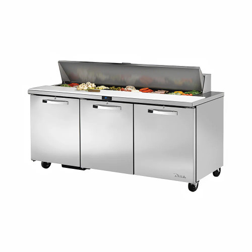 True TSSU-72-18-HC~SPEC3 72" 3 Door Refrigerated Sandwich / Salad Prep Table, 18 Pans, Refrigerant R290