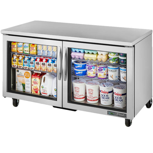 True TUC-60G-HC~FGD01 60" Undercounter Refrigerator with 2 Sections, 2 Glass Doors, 15.5 Cu. Ft, Refrigerant R290