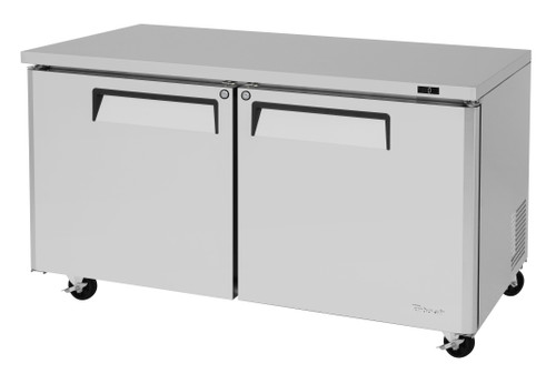 Turbo Air MUF-60-N 60.25'' 2 Section Undercounter Freezer with 2 Left/Right Hinged Solid Doors and Side / Rear Breathing Compressor  Refrigerant  R290  17 Cu. Ft