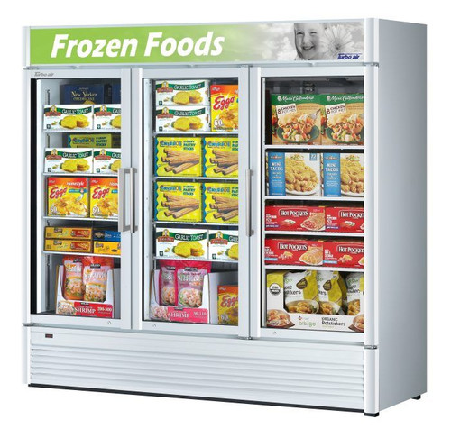 Turbo Air TGF-72SD-N 78''  3 Section White Glass Door Merchandiser Freezer  Refrigerant  R290   60.43 Cu. Ft