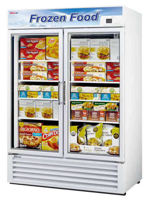 Turbo Air TGF-49F-N 54.38''  2 Section White  Glass Door Merchandiser Freezer  Refrigerant  R290  39.88  Cu. Ft