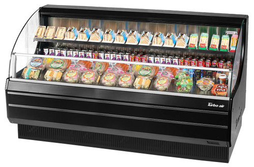 Turbo Air TOM-75LW(B)-N 75.63'' Black/White Horizontal Air Curtain Open Display Merchandiser with 2 Shelves   Refrigerant  R290   14.8  Cu. Ft