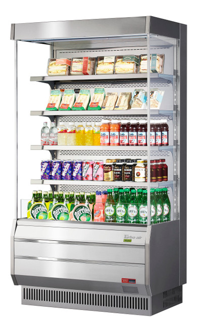 Turbo Air TOM-40S-N 39'' Stainless Steel Horizontal Air Curtain Open Display Merchandiser with 3 Shelves   Refrigerant  R290  14.4  Cu. Ft