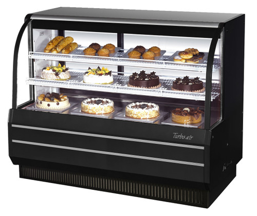 Turbo Air TCGB-60-W(B)-N 60.5''  Curved Glass White Refrigerated Bakery Display Case with 2 Shelves  Refrigerant  R290  19.4  Cu. Ft