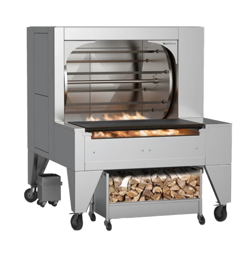 Wood Stone WS-SFR-6-BROILER Mt. Olympus 62"W Solid Fuel Commercial Rotisserie Oven,with Charbroiler, 36–42 Chickens Capacity, Rear Load and Unload, 6-Spit