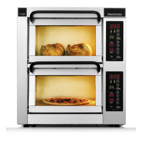 PizzaMaster PM 452ED-2 450 Series Compact Electric Stone-Hearth Performance CounterTop Pizza Bake Oven, Unique Scandinavian Design, Double Deck, 18.1" x 18.1 Deck Size, 2 Chamber/2 Stone, 7.26 kW