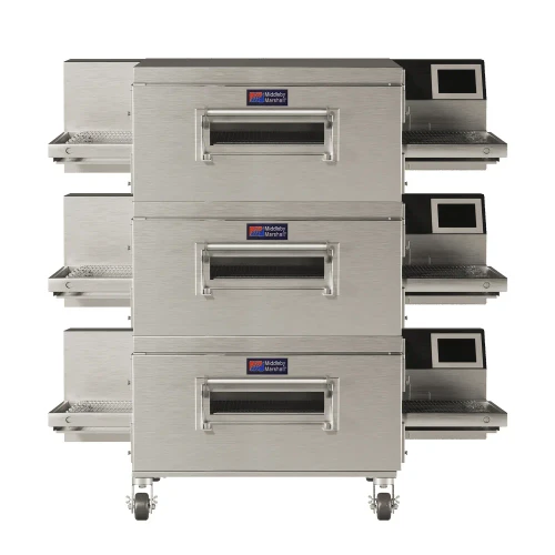 Middleby PS638G-3 Direct Gas Fired WOW! Impingement Plus Commercial Conveyor Ovens with 38 inch Long Cooking Chamber and 26" Wide x 65.25" Long Conveyor Belt, Triple Stack - Rated Heat Input 89,000 BTU