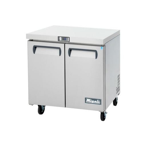 Migali C-U36F-HC - 36.3"W Undercounter/Work Top Freezer - 2 Section 2 Solid Doors Rear Mount - 8.7 Cu/Ft