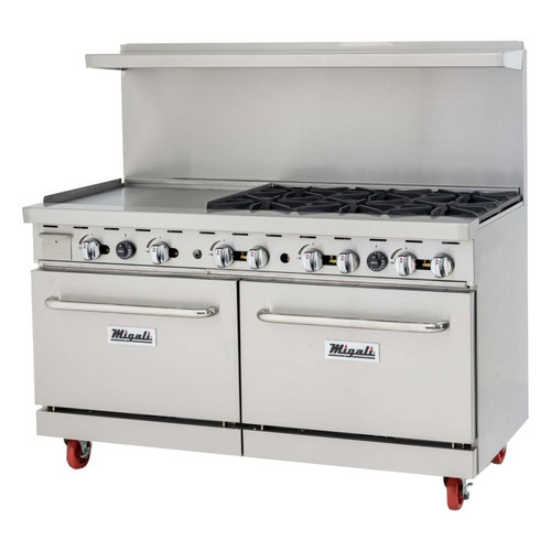 Migali C-RO6B-24GL-LP - 6 Burner Gas Range w/ 24 " Griddle and Ovens(2), Liquid Propane - Left Side - 23,000 BTU/Burner