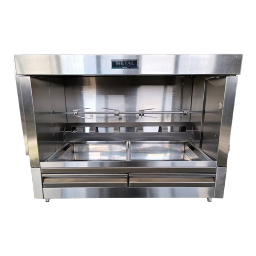 AMPTO METAL SUPREME FR1PGVE Gas Commercial Pork Leg Rotisserie Oven - 1 Burner 1 Spit Sliding Glass Doors Stainless Steel Rotisserie, 1 Leg Capacity
