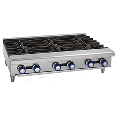 Imperial Range IHPA-6-36 Gas Hot Plate - 36"W, Heavy-Duty Cast Iron Grates, Stainless Steel, 6 Open Burners - 192,000 BTU