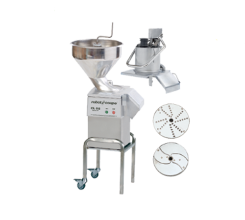 Robot Coupe CL55E2HEAD Commercial Commercial Food Processor with Dual Feed Heads, 2.5 HP Industrial Motor, Bulk Feed, Stainless Steel Stand & 52 Disc Compatibility