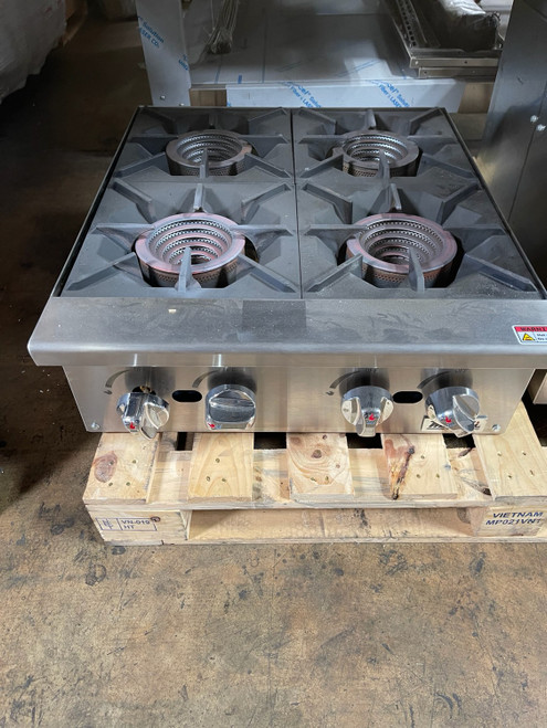 Migali C-HP-4B-24 - Four Burner Natural Gas/Liquid Propane 24"W Stainless Steel Convertible Countertop Hotplates - Manual Control - 128,000 BTUs (Used)