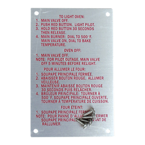 Blodgett 20326 (or Equivalent) Instruction Plate  (264533)