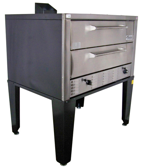 Peerless CW61B Bake and Roast Gas Deck Ovens with Two 7” High Deck and 42”W x 32”D Steel Deck Interior | 50 inch Wide Single-Stacked Stainless Steel Commercial Twin Deck Baking & Roasting Pizza Ovens 60000 BTU