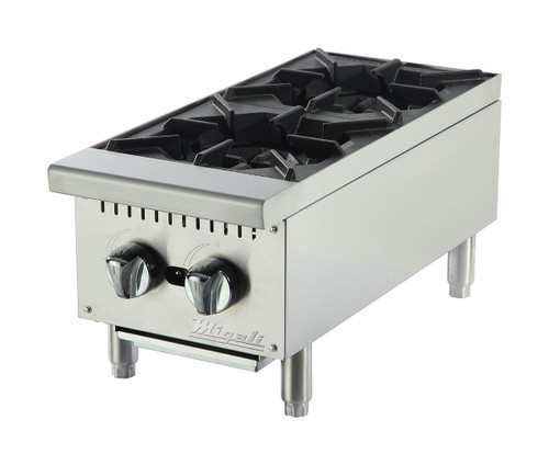 Migali C-HP-2-12 Two Burner Natural Gas 12”W Stainless Steel Competitor Series Commercial Countertop Hotplates | 12 inch wide Counter-Top Hot Plate with 2 Burners, 50000 BTU