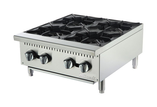 Migali C-HP-4-24 Four Burner Natural Gas 24”W Stainless Steel Competitor Series Commercial Countertop Hotplates | 24 inch wide Counter-Top Hot Plate with 4 Burners, 100000 BTU