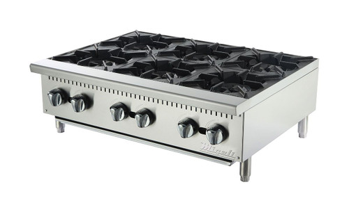 Migali C-HP-6-36 Six Burner Natural Gas 36”W Stainless Steel Competitor Series Commercial Countertop Hotplates | 36 inch wide Counter-Top Hot Plate with 6 Burners, 150000 BTU