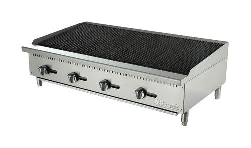 Migali C-CR48 Four Burner Natural Gas 48 inch wide Stainless Steel Competitor Series Countertop Char-Rock Broilers |  Charbroilers with Lava Rock Over Radiants, 48"W x 20"L Cooking Surface and 4 U shaped Burners