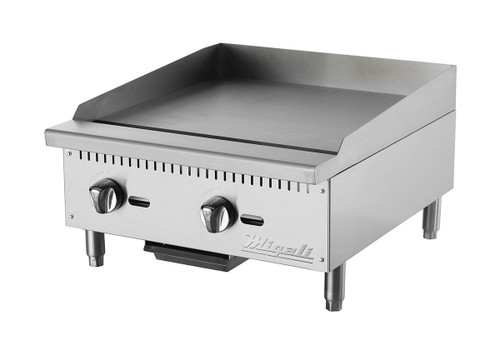 Migali C-G24 Two Burner Natural Gas 24 inch wide Stainless Steel Competitor Series Countertop Griddles | with Manual Controls, 24"W x 20"L Cooking Surface and 2 U shaped Burners