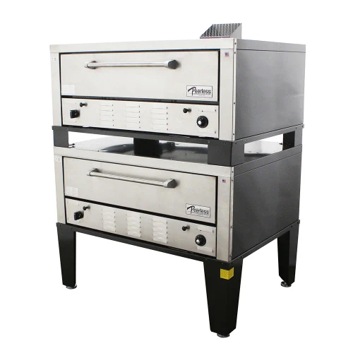 Peerless CW42B Bake and Roast Gas Deck Ovens with Two 7” High Decks and 42”W x 32”D Steel Deck Interior | 50 inch Wide Double-Stacked Stainless Steel Commercial Baking & Roasting Pizza Ovens (2) 60000 BTU