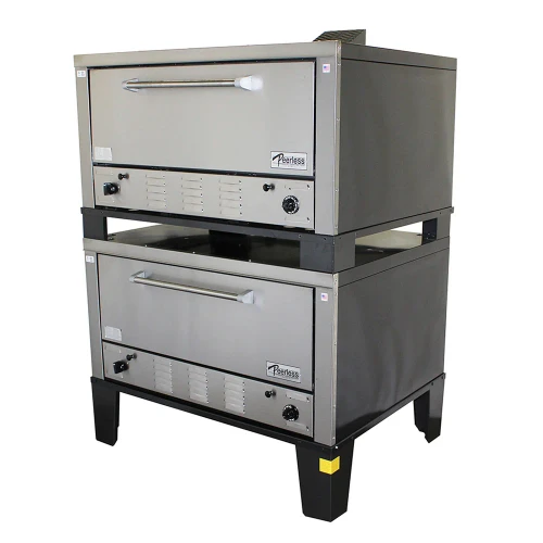 Peerless CW52B Bake Gas Deck Ovens with Two 12” High Decks and 42”W x 32”D Steel Deck Interior | 50 inch Wide Double-Stacked Stainless Steel Commercial Baking Pizza Ovens (2) 60000 BTU