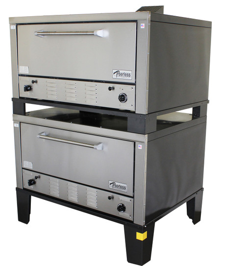 Peerless CW52B Bake Gas Deck Ovens with Two 12” High Decks and 42”W x 32”D Steel Deck Interior | 50 inch Wide Double-Stacked Stainless Steel Commercial Baking Pizza Ovens (2) 60000 BTU