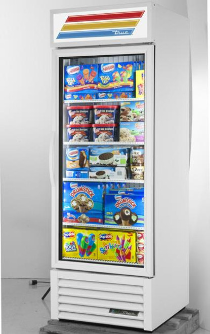 True GDM-23F-HC-TSL01 - One Section Glass Hinged Door 23 cu ft 27"W Refrigerator Merchandisers | 23 cubic feet 27 inch wide Merchandising Freezers with 1 Swing Door and R290 Refrigerant